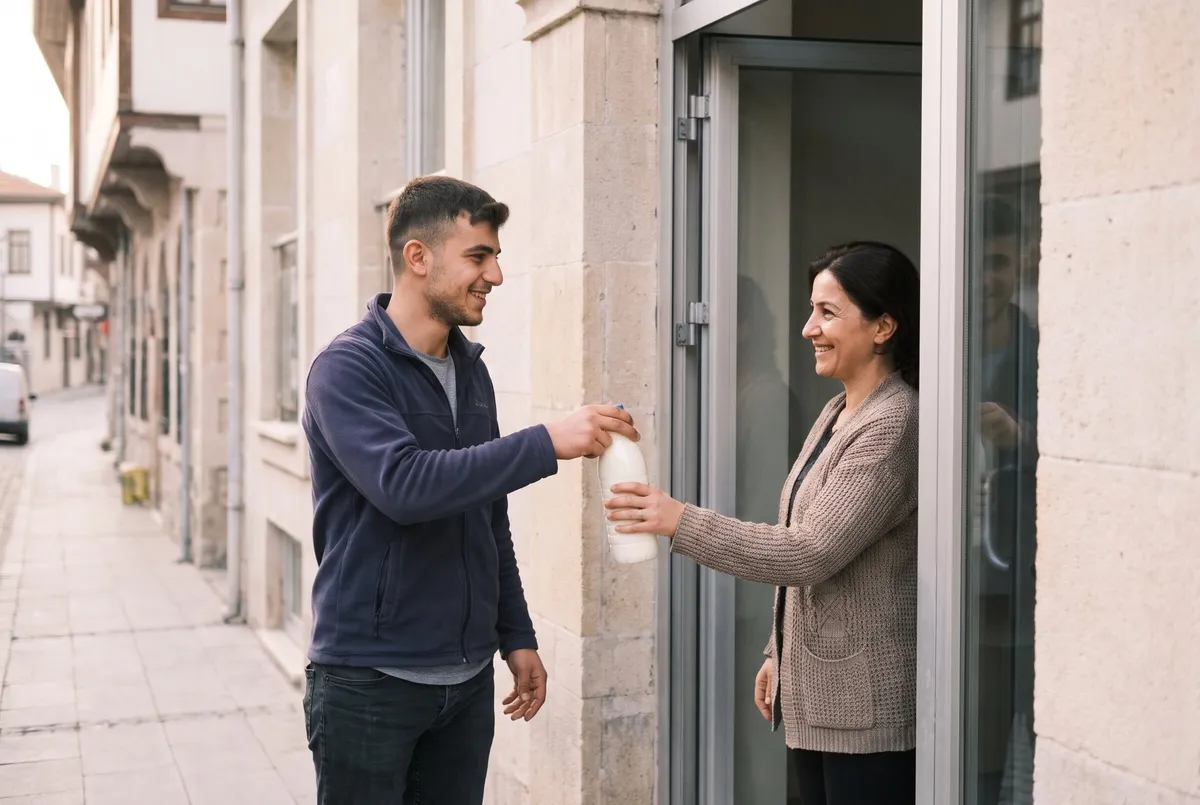 Konya'da apartman kapısında müşteriye pet şişeyle süt teslim ediliyor